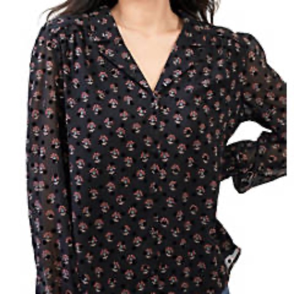 La Serein Black Polka Dot Floral Print Blouse - Picture 1 of 7